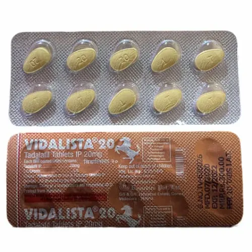 Blíster de comprimidos de Cialis genérico 20 mg (Tadalafilo) de la marca Vidalista